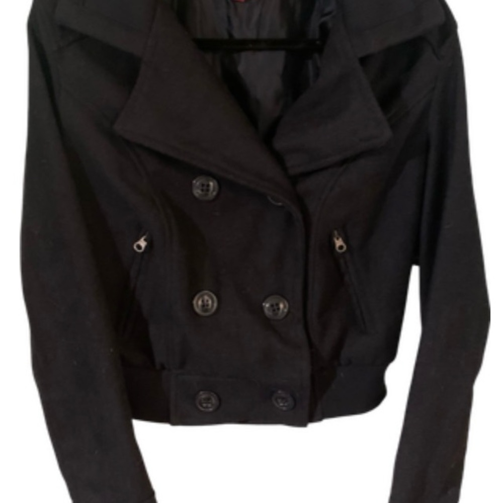 Blue Double-Breasted Pea Coat with Wide Lapel